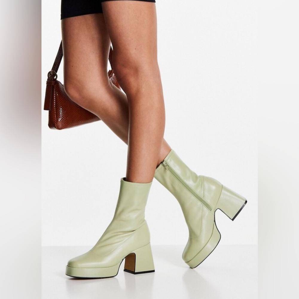 Topshop Heaven Leather platform ankle boots in green